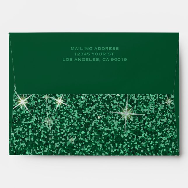 Modern Emerald Glitz Glitter Wedding Envelopes (Back (Top Flap))