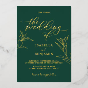 Modern Emerald Gold Calligraphy Botanical Wedding