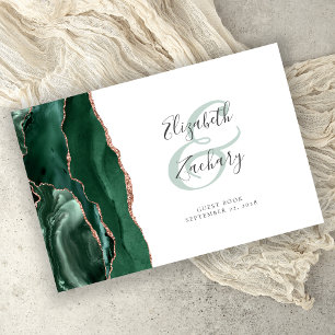 Modern Emerald Green Agate Rose Gold Script Guest Book