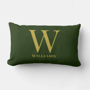 Modern Emerald Green And Gold Monogram Family Name Lumbar Pillow
