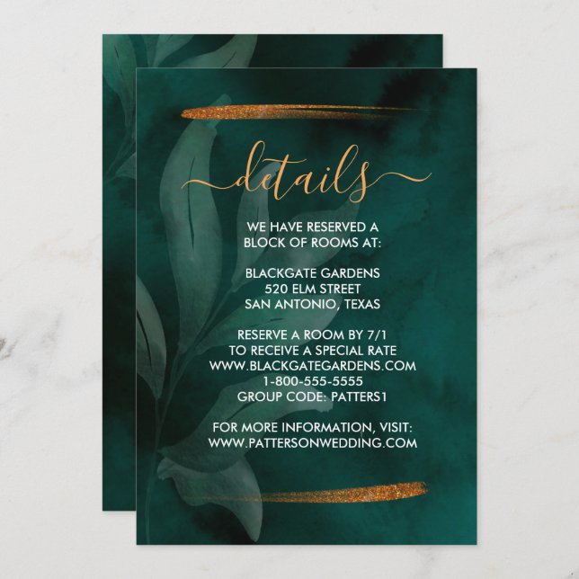 modern emerald green and leaves Enclosure Invitation (Front/Back)
