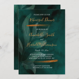 modern emerald green and leaves Rehearsal Dinner Invitation