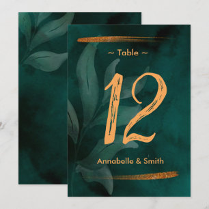 modern emerald green and leaves table number