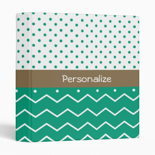 Modern Emerald Green and White Chevron Polka Dots Binder