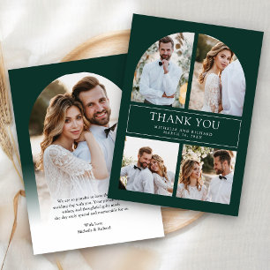 Modern Emerald Green Arch Photo Collage Wedding Thank You Card