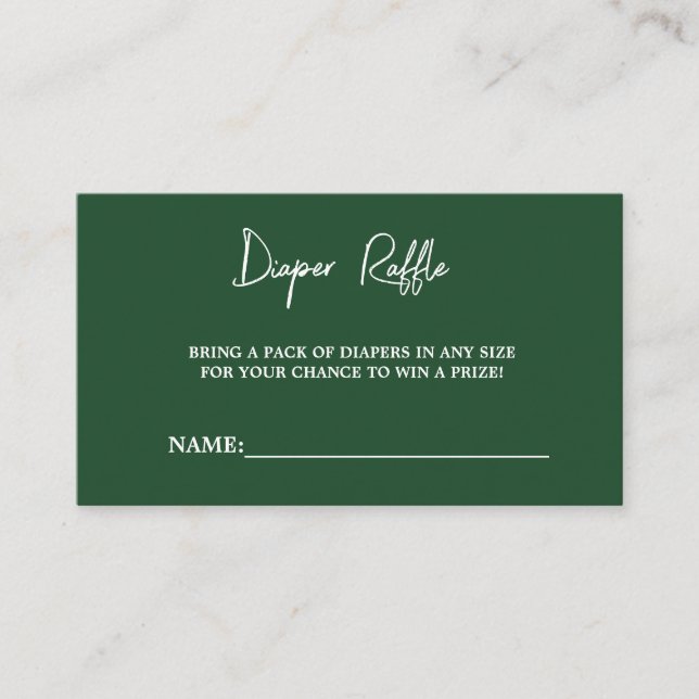 Modern Emerald Green Baby Shower Diaper Raffle Enclosure Card (Front)