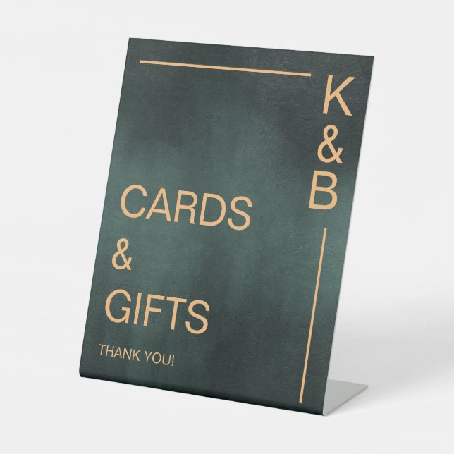 Modern Emerald Green Black Cards & Gifts Wedding Pedestal Sign (Front)