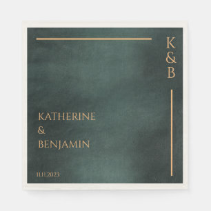Modern Emerald Green Black Elegant Wedding Napkin