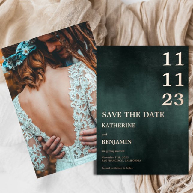 Modern Emerald Green Black Wedding Save The Date (Creator Uploaded)