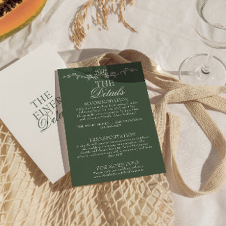Modern Emerald Green Boho Floral Wedding Details Enclosure Card