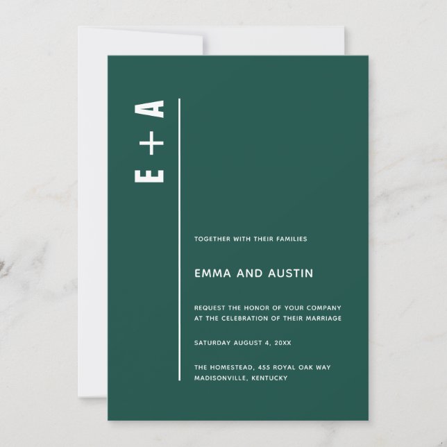 Modern Emerald Green Bold Initials Wedding  Invitation (Front)