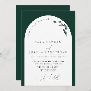 Modern Emerald Green Botanical Script Wedding Invitation
