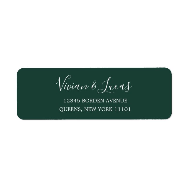 Modern Emerald Green Chic Script Return Address (Front)