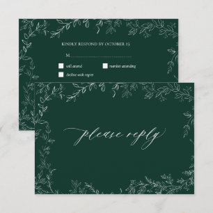 Modern Emerald Green Elegant Leaf Wedding RSVP