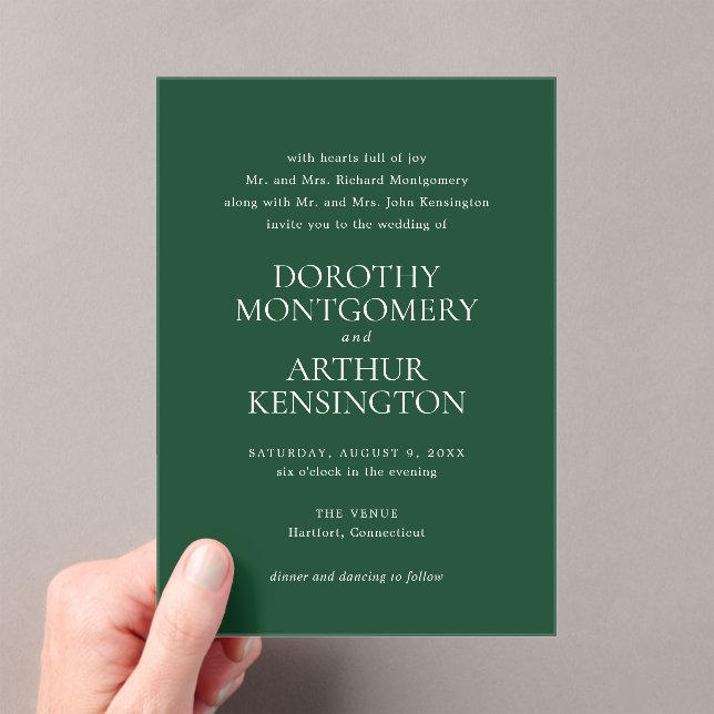 Modern Emerald Green Elegant Wedding Acrylic Invitations (Insitu (Handheld))