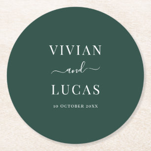 Modern Emerald Green Formal Minimal Wedding Round Paper Coaster