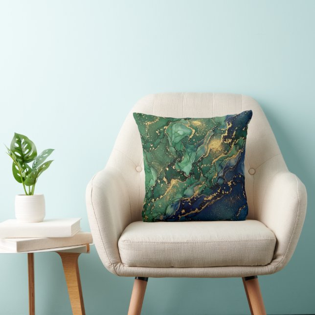 Modern Emerald Green Gold Abstract Cushion (Chair)