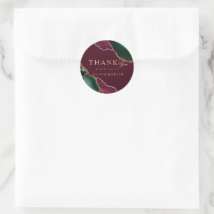 Modern Emerald Green Gold Agate Burgundy Wedding Classic Round Sticker