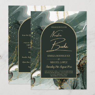 Modern Emerald Green Gold Agate Marble WEDDING Invitation