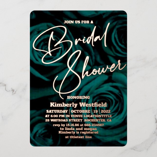 modern Emerald Green gold Glamour Bridal Shower (Front)