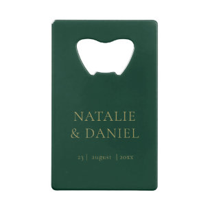 Modern Emerald Green & Gold Glamour Wedding Credit Card Bottle Opener
