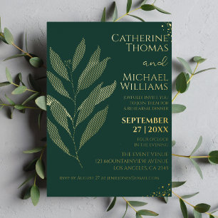 Modern Emerald Green Gold Leaf Rehearsal Dinner