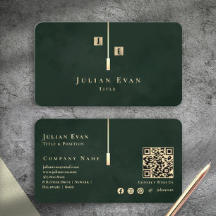 Modern Emerald Green Gold Monogram Business Card