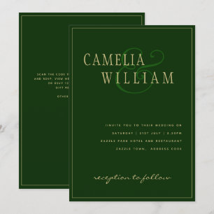 Modern Emerald Green Gold Wedding Invitation