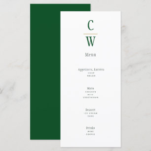 Modern Emerald Green Gold Wedding Monogrammed Menu