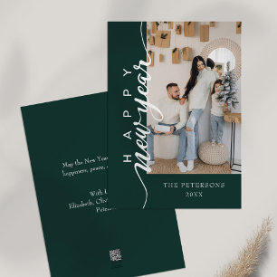 Modern Emerald Green Happy New Year Greeting Holiday Card