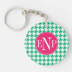 Modern Emerald Green Houndstooth Personalized Keychain