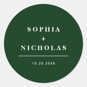 Modern Emerald Green Minimal Elegant Wedding Classic Round Sticker