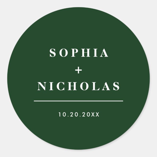 Modern Emerald Green Minimal Elegant Wedding Classic Round Sticker (Front)