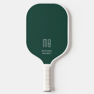 Modern Emerald Green Monogram Pickleball Paddle