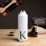Modern Emerald Green Monogram Script Water Bottle<br><div class="desc">Modern Emerald Green Monogram Script Customize with your initial and name</div>
