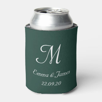Modern Emerald Green Monogram Wedding Party Favour Can Cooler