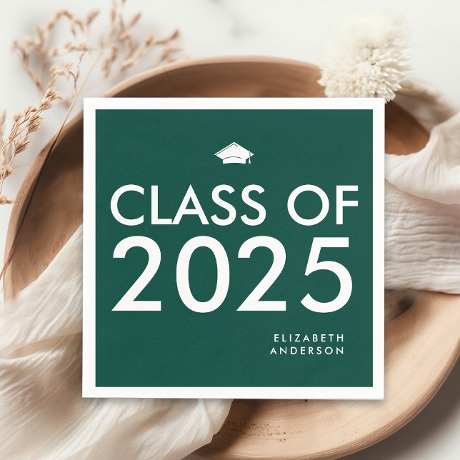 Modern Emerald Green Personalized Graduation Party Napkin (Creator Uploaded)