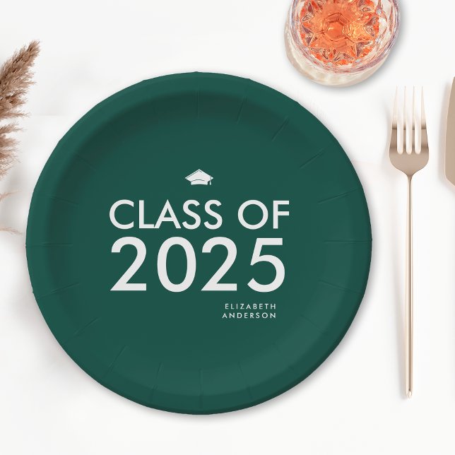 Modern Emerald Green Personalized Graduation Party Paper Plate (Creator Uploaded)