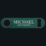 Modern Emerald Green Personalized Groomsman Bar Key<br><div class="desc">Modern Personalized Groomsman Gifts
featuring personalized groomsman's name and title in white classic serif font style on emerald green background.

Also perfect for Best Man,  Father of the Bride and more.</div>