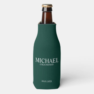 Modern Emerald Green Personalized Groomsman Bottle Cooler