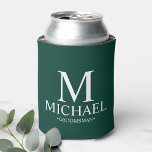 Modern Emerald Green Personalized Groomsman Can Cooler<br><div class="desc">Modern Personalized Groomsman Gifts
featuring personalized monogram,  groomsman's name and title in white classic serif font style on emerald green background.

Also perfect for Best Man,  Father of the Bride and more.</div>