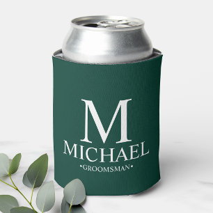 Modern Emerald Green Personalized Groomsman Can Cooler