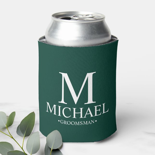 Modern Emerald Green Personalized Groomsman Can Cooler (Creator Uploaded)