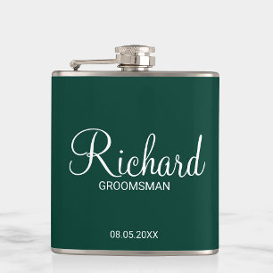 Modern Emerald Green Personalized Groomsman Hip Flask