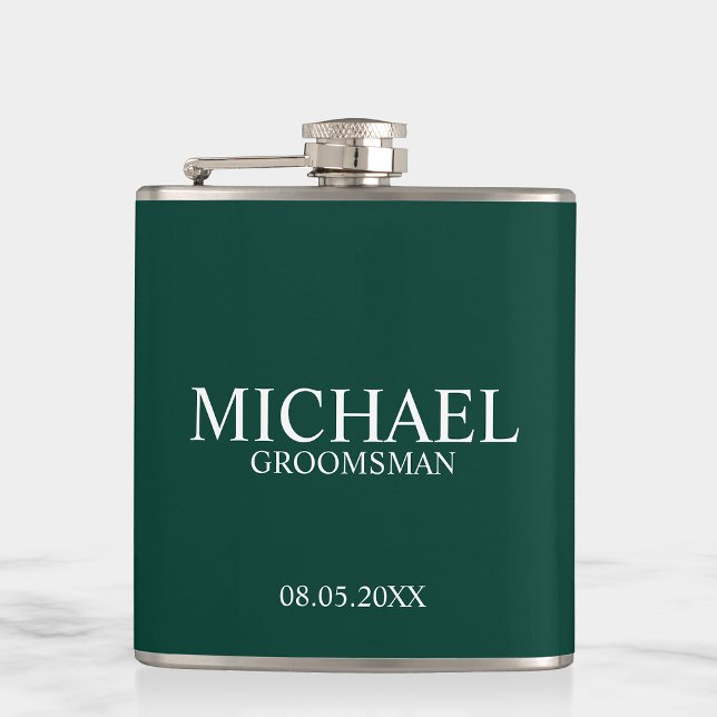 Modern Emerald Green Personalized Groomsman Hip Flask (Creator Uploaded)