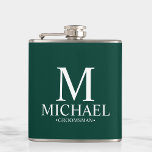 Modern Emerald Green Personalized Groomsman Hip Flask<br><div class="desc">Modern Personalized Groomsman Gifts
featuring personalized monogram,  groomsman's name and title in white classic serif font style on emerald green background.

Also perfect for Best Man,  Father of the Bride and more.</div>