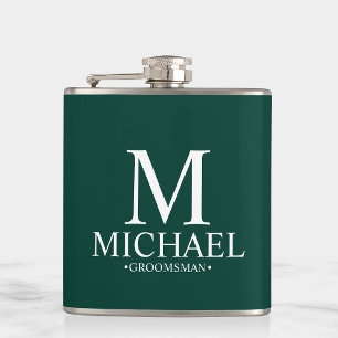 Modern Emerald Green Personalized Groomsman Hip Flask