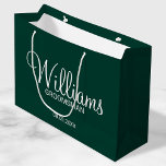 Modern Emerald Green Personalized Groomsman Large Gift Bag<br><div class="desc">Personalized Groomsman Gifts
featuring personalized groomsman's name in white modern script font style with title and wedding date in modern sans serif font style on emerald green background.

Also perfect for best man,  father of the bride,  bridesmaid,  maid of honour,  mother of the bride and more.</div>