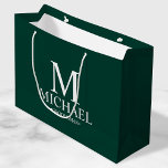 Modern Emerald Green Personalized Groomsman Large Gift Bag<br><div class="desc">Modern Personalized Groomsman Gifts
featuring personalized monogram,  groomsman's name and title in white classic serif font style on emerald green background.

Also perfect for best man,  father of the bride,  ring bearer and more.</div>