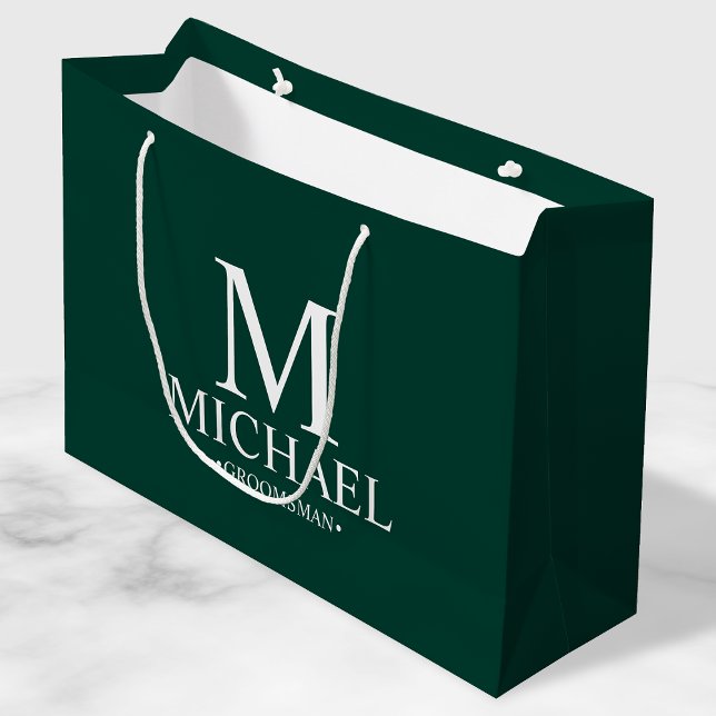 Modern Emerald Green Personalized Groomsman Large Gift Bag (Creator Uploaded)